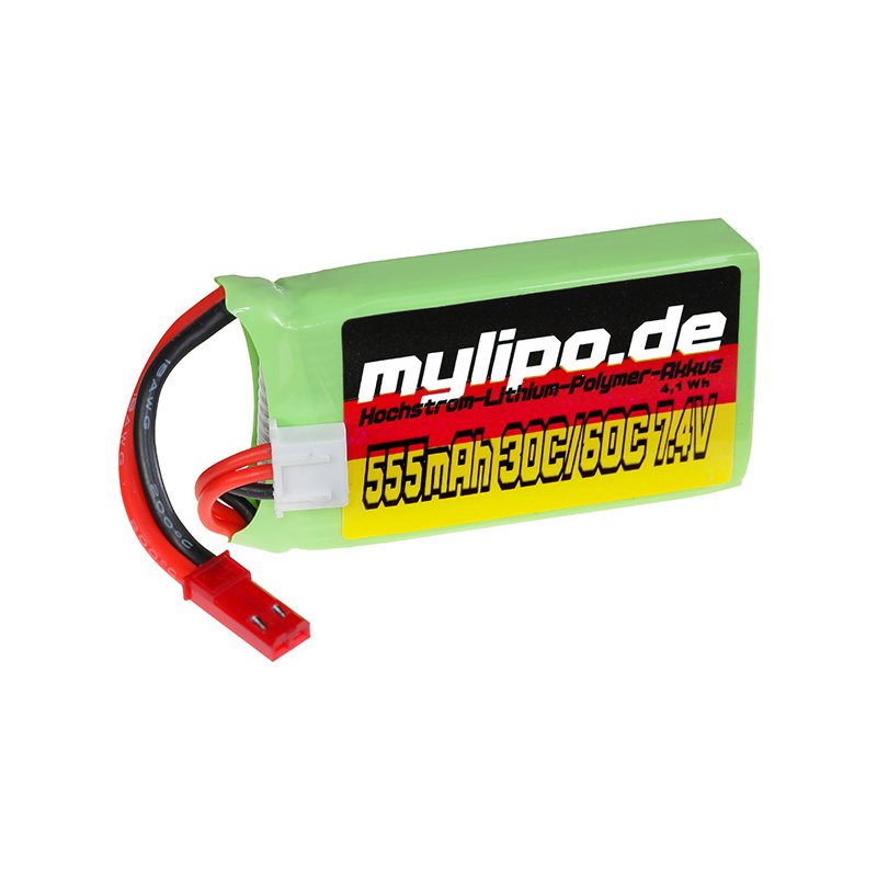 Lipo 555mAh 7.4V 2S 30C/60C JST (red) connector